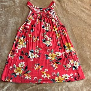 Printed halter knit top, medium. Coral with floral pattern.